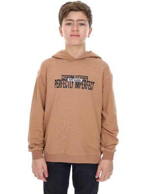Toontoy Erkek Çocuk Oversize Kapüşonlu Hafif Düşük Omuz Baskılı Sweatshirt - 2 Iplik