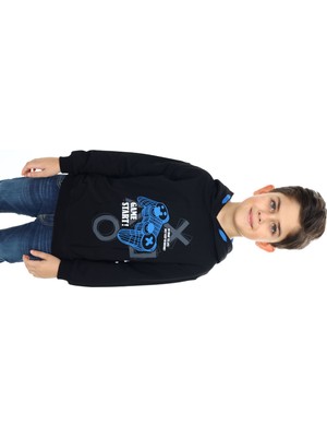 Toontoy Erkek Çocuk Relax Fit Kapüşonlu Cepli Düşük Omuz Baskılı Sweatshirt - 2 Iplik