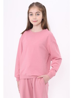 Toontoy Kız Çocuk Relax Fit Bisiklet Yaka Baskılı Sweatshirt - 2 Iplik