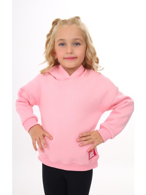 Toontoy Kız Çocuk Oversize Kapüşonlu Düşük Omuz Baskılı Sweatshirt - 3 Iplik Şardonlu