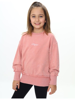 Toontoy Kız Çocuk Relax Fit Bisiklet Yaka Düşük Omuz Nakış Baskılı Sweatshirt - 2 Iplik