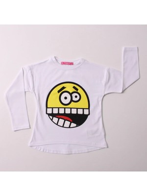 Toontoy Kız Çocuk Relax Fit Bisiklet Yaka Emoji Baskılı Sweatshirt - 31/1 Penye