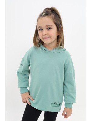 Toontoy Kız Çocuk Relax Fit Kapüşonlu Düşük Omuz Baskılı Sweatshirt - 2 Iplik