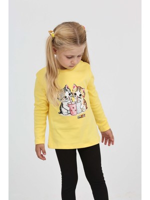 Toontoy Kız Çocuk Regular Fit Bisiklet Yaka Baskılı Sweatshirt - TK24803