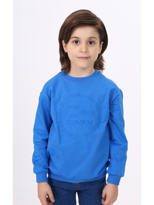 Toontoy Erkek Çocuk Relax Fit Bisiklet Yaka Hafif Düşük Omuz Baskılı Sweatshirt - 2 Iplik