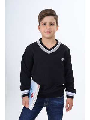 Toontoy Erkek Çocuk Regular Fit V Yaka Nakış Baskılı Okul Sweatshirt - Garni & 2 Iplik