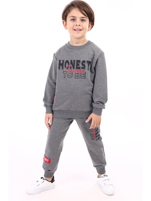 Toontoy Erkek Çocuk 2'li Takım Arma Detaylı Baskılı Bisiklet Yaka Sweatshirt & Beli Paçası Lastikli Cepli Jogger Eşofman Altı - 2 Iplik