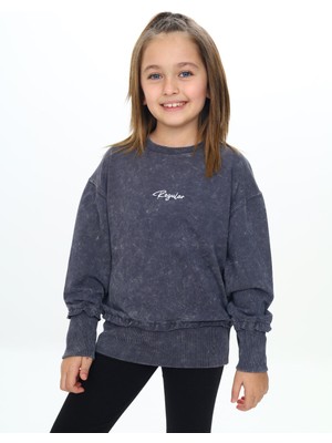 Toontoy Kız Çocuk Relax Fit Bisiklet Yaka Düşük Omuz Nakış Baskılı Sweatshirt - 2 Iplik