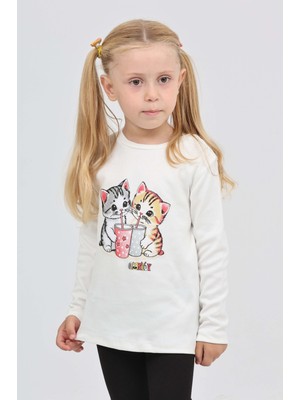 Toontoy Kız Çocuk Regular Fit Bisiklet Yaka Baskılı Sweatshirt - TK24803