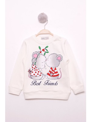 Toontoy Kız Çocuk Relax Fit Bisiklet Yaka Baskılı Sweatshirt - 2 Iplik