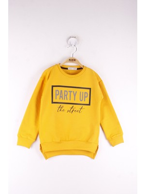 Toontoy Kız Çocuk Relax Fit Bisiklet Yaka Baskılı Sweatshirt - 2 Iplik