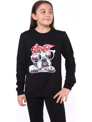 Toontoy Kız Çocuk Relax Fit Bisiklet Yaka Baskılı Sweatshirt - 2 Iplik