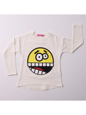 Toontoy Kız Çocuk Relax Fit Bisiklet Yaka Emoji Baskılı Sweatshirt - 31/1 Penye