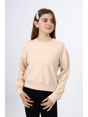 Toontoy Kız Çocuk Relax Fit Bisiklet Yaka Düşük Omuz Sweatshirt - 2 Iplik