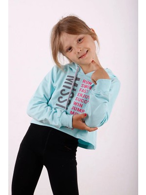 Toontoy Kız Çocuk Relax Fit Kapüşonlu Baskılı Crop Sweatshirt - 2 Iplik