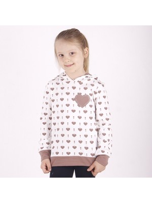 Toontoy Kız Çocuk Regular Fit Kapüşonlu Baskılı Sweatshirt - 2 Iplik