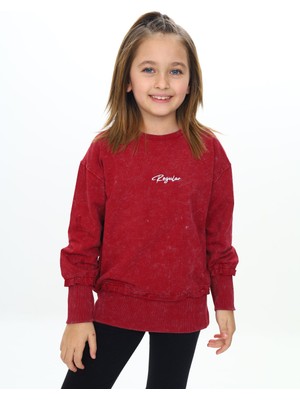 Toontoy Kız Çocuk Relax Fit Bisiklet Yaka Düşük Omuz Nakış Baskılı Sweatshirt - 2 Iplik