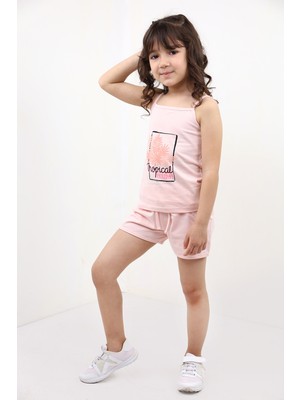 Toontoy Kız Bebek 2'li Takım Baskılı Kare Yaka T-Shirt & Beli Lastikli Şort