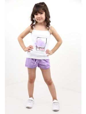 Toontoy Kız Bebek 2'li Takım Baskılı Kare Yaka T-Shirt & Beli Lastikli Şort