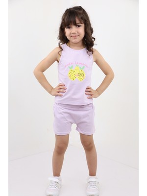 Toontoy Kız Bebek 2'li Takım Baskılı Bisiklet Yaka T-Shirt & Beli Lastikli Cepli Şort