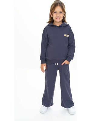Toontoy Kız Çocuk 2'li Takım Baskılı Kapüşonlu Sweatshirt & Beli Lastikli Cepli Bol Paça Eşofman Altı 2 Iplik