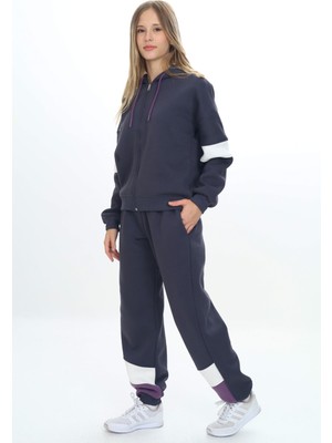 Toontoy Kız Çocuk 2'li Takım Kapüşonlu Fermuarlı Sweatshirt & Beli Paçası Lastikli Jogger Eşofman Altı - Garni Detaylı & 3 Iplik Şardonlu
