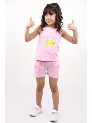 Toontoy Kız Bebek 2'li Takım Baskılı Bisiklet Yaka T-Shirt & Beli Lastikli Cepli Şort