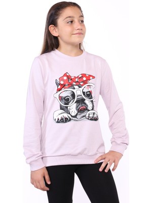 Toontoy Kız Çocuk Relax Fit Bisiklet Yaka Baskılı Sweatshirt - 2 Iplik