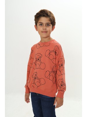 Toontoy Erkek Çocuk Relax Fit Bisiklet Yaka Düşük Omuz Baskılı Sweatshirt - 2 Iplik