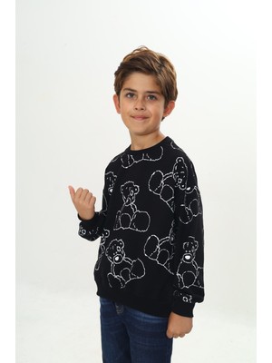 Toontoy Erkek Çocuk Relax Fit Bisiklet Yaka Düşük Omuz Baskılı Sweatshirt - 2 Iplik