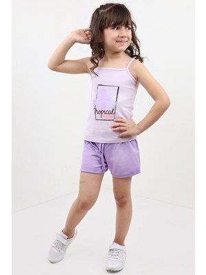 Toontoy Kız Bebek 2'li Takım Baskılı Kare Yaka T-Shirt & Beli Lastikli Şort