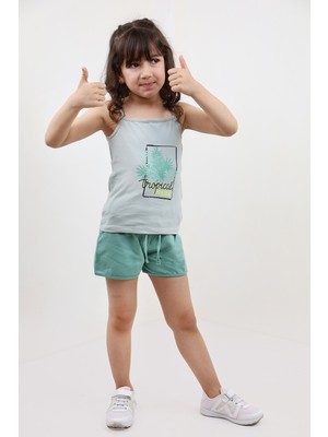 Toontoy Kız Bebek 2'li Takım Baskılı Kare Yaka T-Shirt & Beli Lastikli Şort