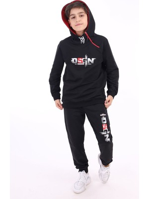 Toontoy Erkek Çocuk 2'li Takım Baskılı Kapüşonlu Fermuarlı Sweatshirt & Beli Paçası Lastikli Cepli Jogger Eşofman Altı - 2 Iplik