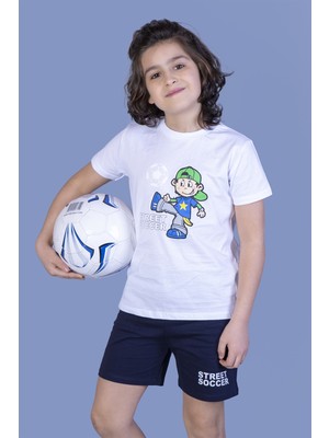 Toontoy Erkek Çocuk 2'li Takım Baskılı Bisiklet Yaka Tişört & Beli Lastikli Cepli Şort
