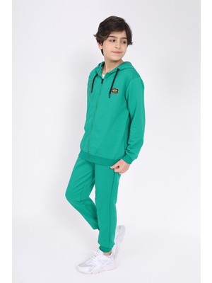 Toontoy Erkek Çocuk 2'li Takım Baskılı Kapüşonlu Fermuarlı Sweatshirt & Beli Paçası Lastikli Cepli Jogger Eşofman Altı - 2 Iplik