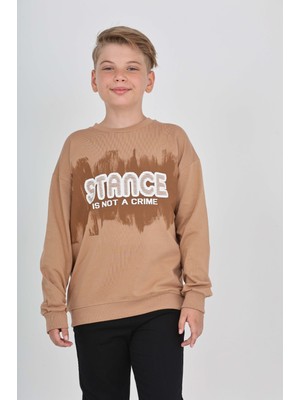 Toontoy Erkek Çocuk Relax Fit Bisiklet Yaka Baskılı Sweatshirt - 2 Iplik