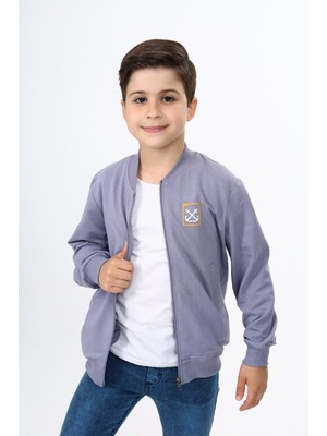 Toontoy Erkek Çocuk Kolej Yaka Fermuarlı Cepli Nakış Baskılı Örme Hırka - 2 Iplik