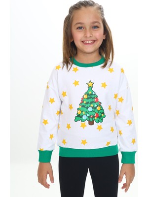 Toontoy Kız Çocuk Relax Fit Bisiklet Yaka Düşük Omuz Baskılı Sweatshirt - Renk Bloklu & 2 Iplik
