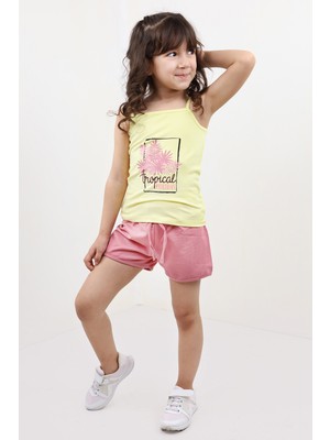 Toontoy Kız Bebek 2'li Takım Baskılı Kare Yaka T-Shirt & Beli Lastikli Şort