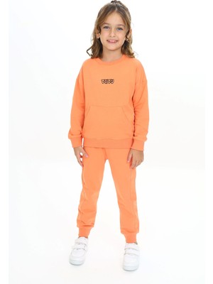 Toontoy Kız Çocuk 2'li Takım Nakış Baskılı Bisiklet Yaka Cepli Sweatshirt & Beli Paçası Ribanalı Jogger Eşofman Altı - 2 Iplik