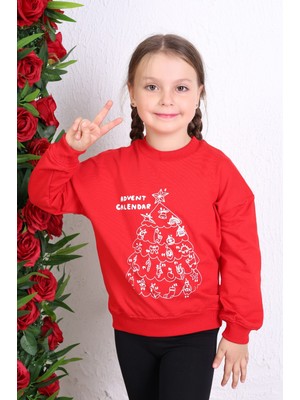Toontoy Kız Çocuk Relax Fit Bisiklet Yaka Düşük Omuz Baskılı Sweatshirt -2 Iplik