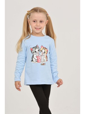 Toontoy Kız Çocuk Regular Fit Bisiklet Yaka Baskılı Sweatshirt - TK24803