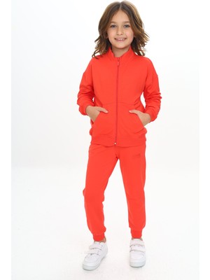 Toontoy Kız Çocuk 2'li Takım Dik Yaka Fermuarlı Cepli Sweatshirt & Beli Paçası Ribanalı Jogger Eşofman Altı - 2 Iplik