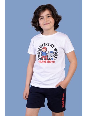 Toontoy Erkek Çocuk 2'li Takım Baskılı Bisiklet Yaka Tişört & Beli Lastikli Cepli Şort