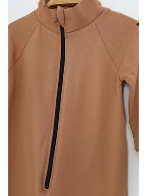 Toontoy Erkek Bebek Baskılı Dik Yaka Fermuarlı Reglan Kol Basic Tulum