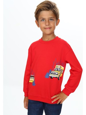 Toontoy Erkek Çocuk Relax Fit Bisiklet Yaka Hafif Düşük Omuz Baskılı Sweatshirt - TK24556
