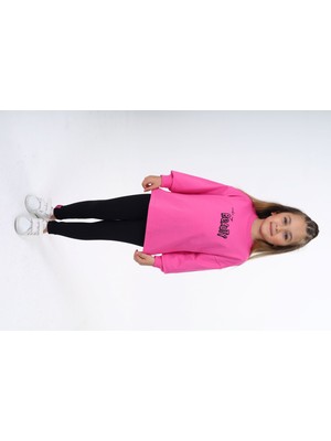 Toontoy Kız Çocuk 2'li Takım Baskılı Bisiklet Yaka Sweatshirt & Basic Düz Tayt