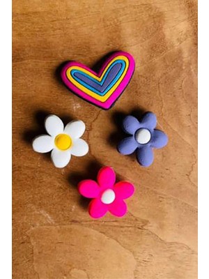 Birikiyedi Jibbitz Terlik Süsü 4 Lü Set kalp çiçek