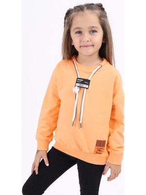 Toontoy Kız Çocuk Relax Fit Bisiklet Yaka Düşük Omuz Baskılı Sweatshirt - Bağcık Detaylı & 2 Iplik