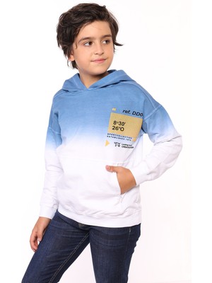 Toontoy Erkek Çocuk Oversize Kapüşonlu Cepli Düşük Omuz Renk Bloklu Baskılı Sweatshirt - 2 Iplik